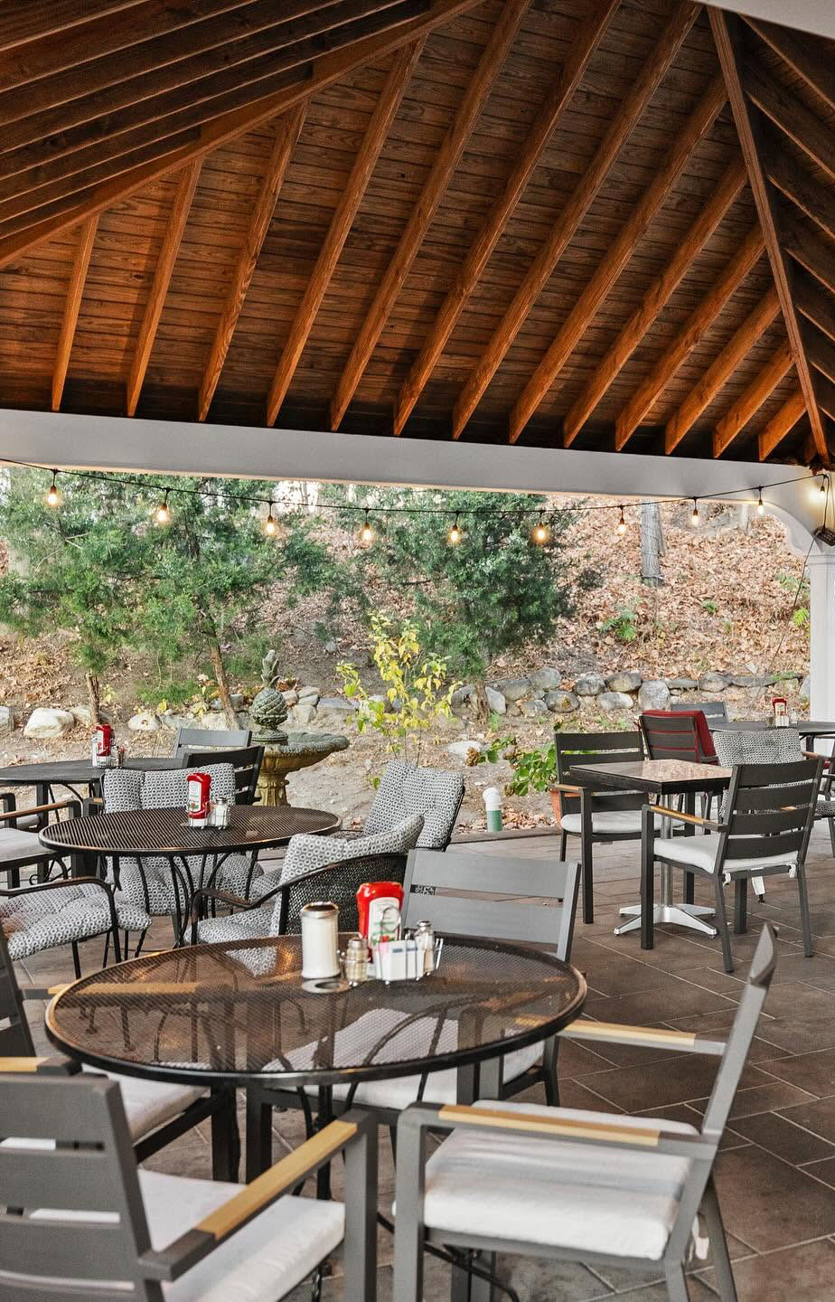 Outdoor patio seating at The Bedford Diner in Bedford Hills, NY