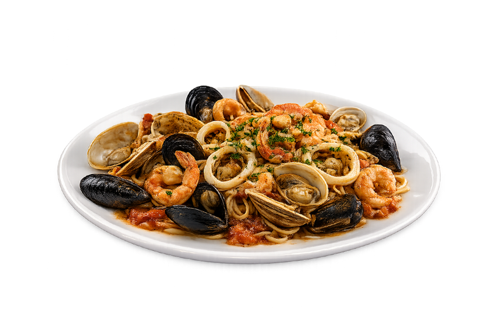 Seafood pasta with shrimp, mussels and clams at The Bedford Diner