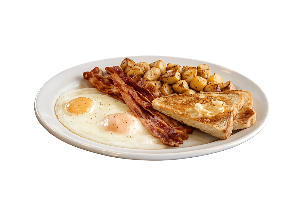 All-day breakfast with eggs, bacon, home fries and toast at The Bedford Diner
