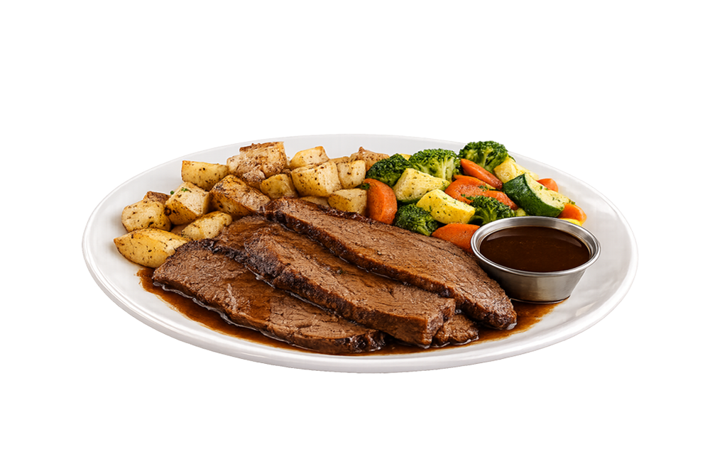 Sliced beef with potatoes and vegetables from The Bedford Diner lunch specials